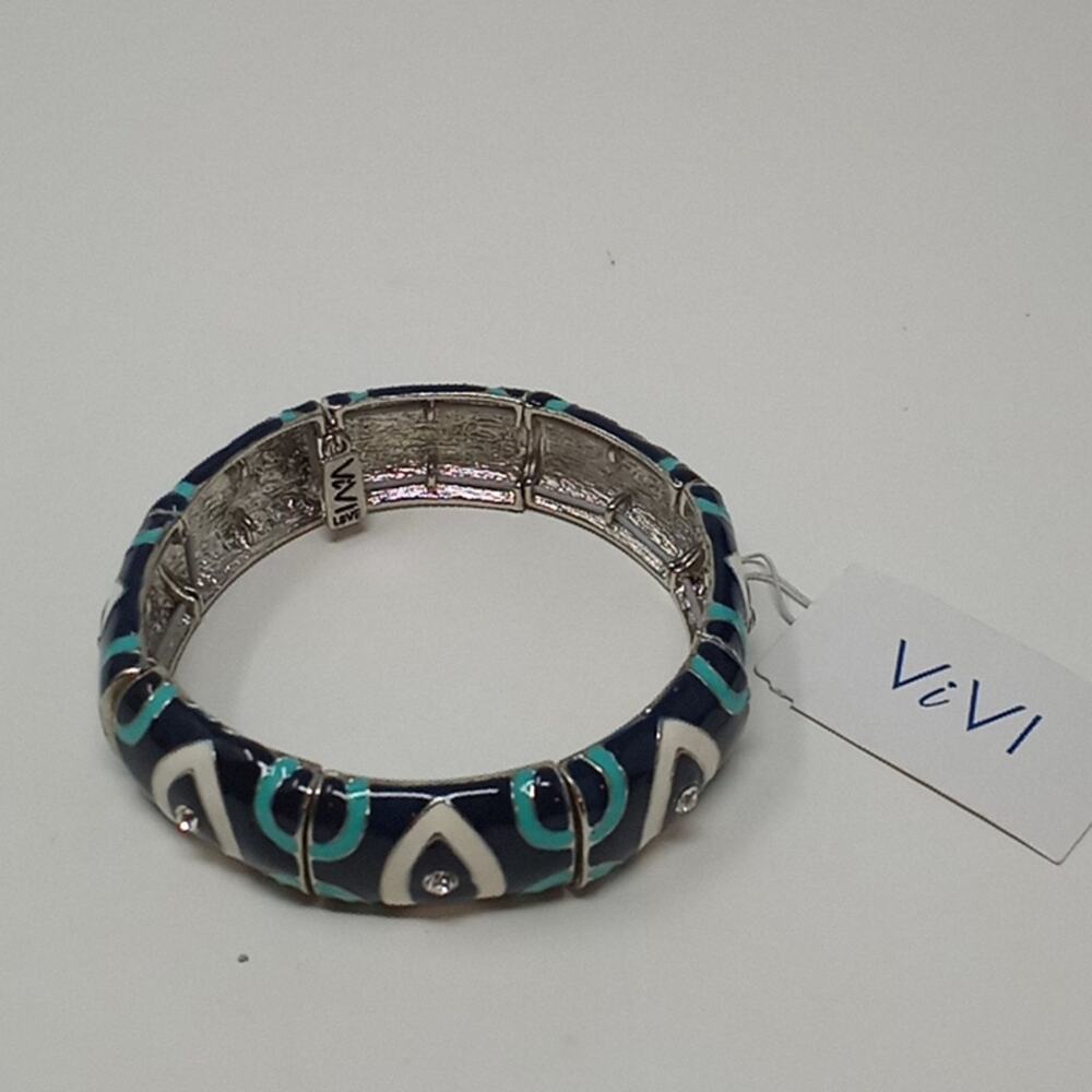 Vivi NWT Women's Navy Turquoise & White Stretchy Bangle Bracelet
